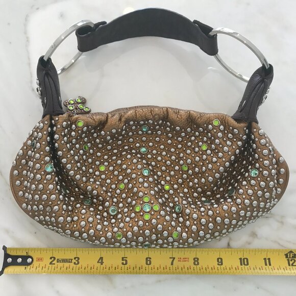 G SERIES BRONZE LEATHER CRYSTAL EMBELLISHED STUD CLUTCH BAG - Picture 14 of 16